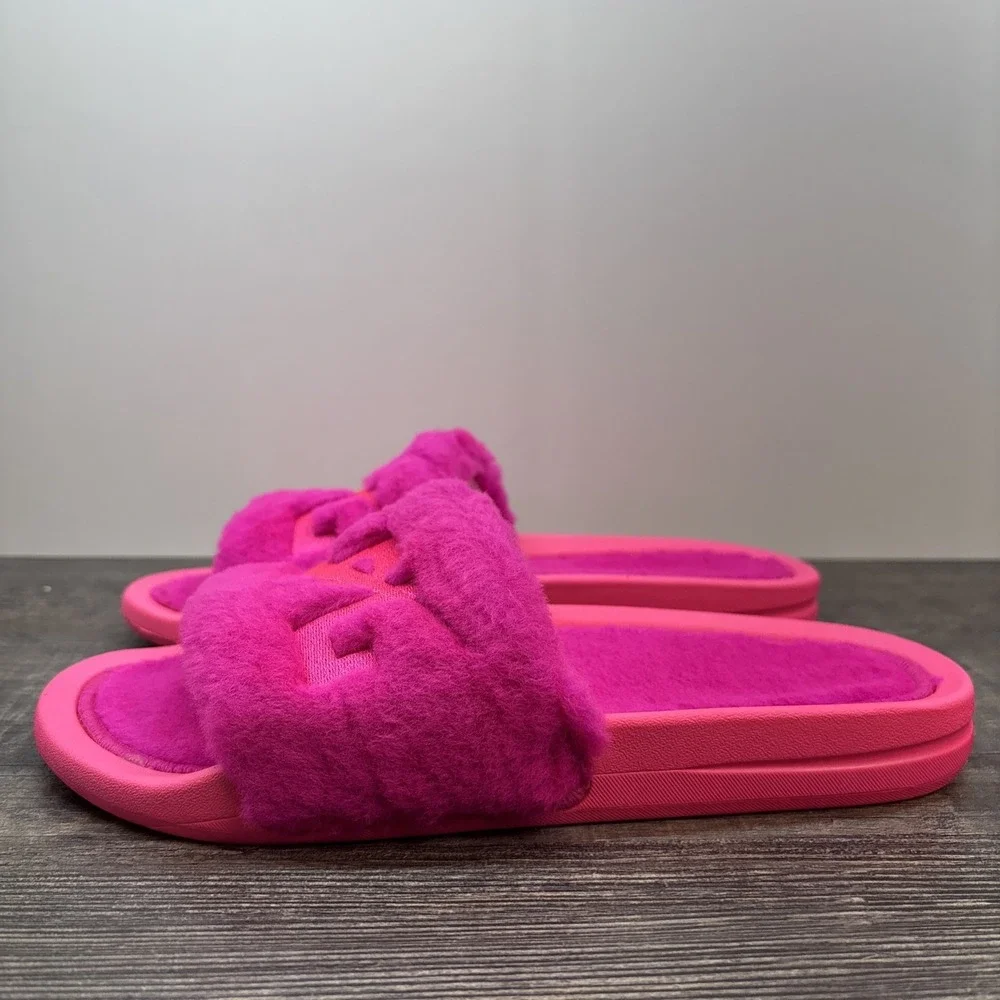 APL Slide Women's 8 Shearling Sandals Neon Pink NEW
